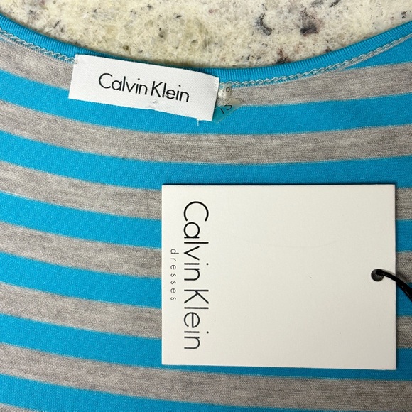 Calvin Klein Grey Blue Striped Tank Maxi Dress Size 12 Sleeveless A-Line Beach - Picture 15 of 16